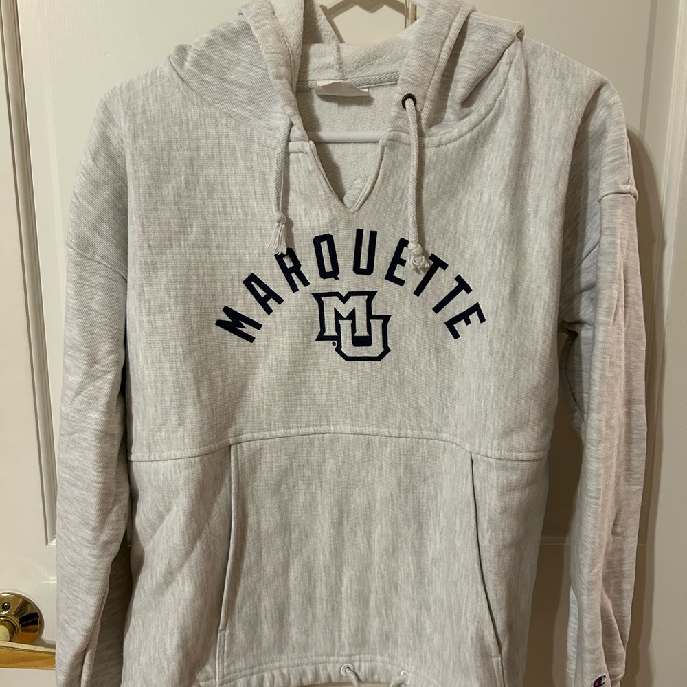 Champion Gray Hoodie with Navy Print